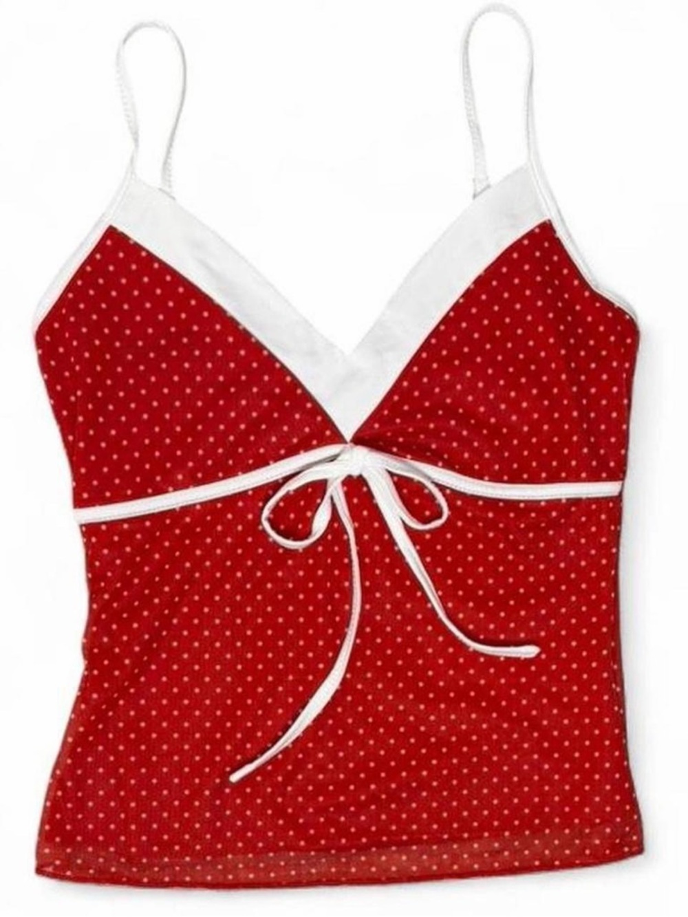 Red White Polka Dot Bow Cami XS Coquette Babydoll Y2K Brandy Spring Summer Tank